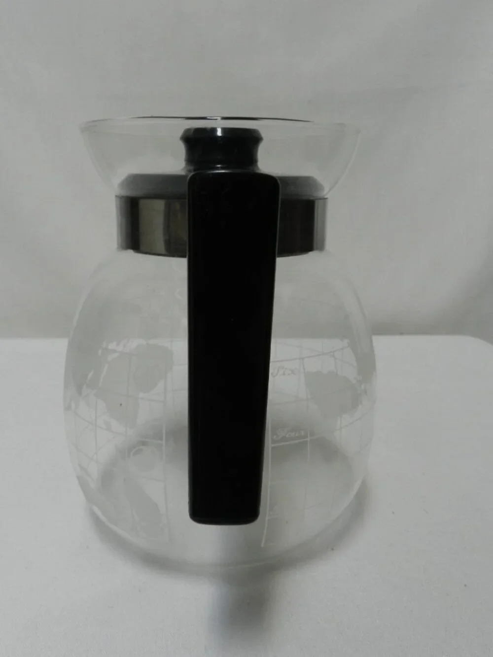 NESCAFE Vintage Frosted Etched Glass World Globe Coffee Pot Black Plastic w/Lid